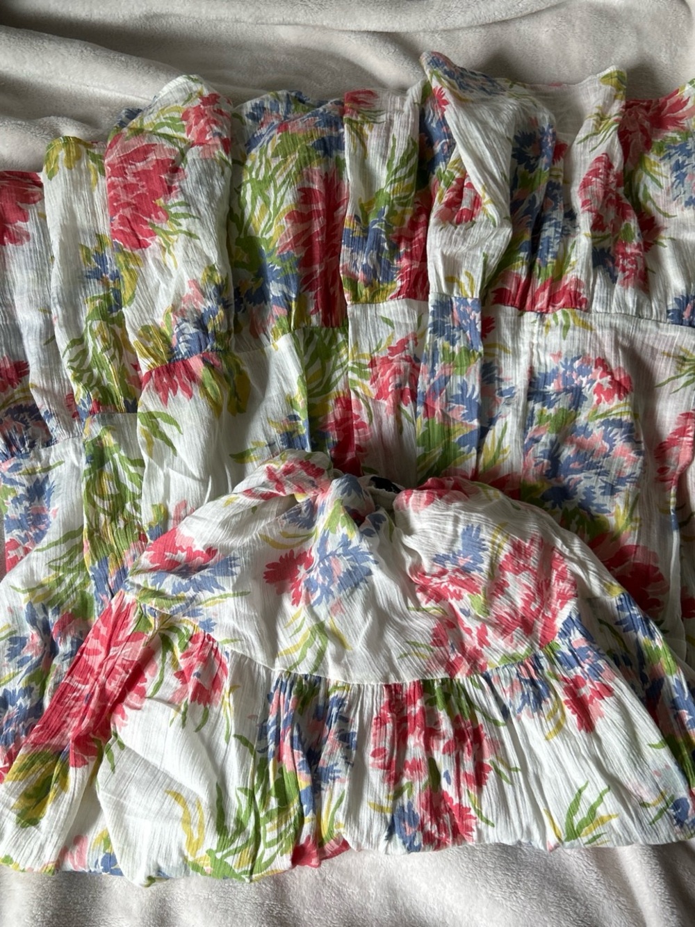 Chaps White Floral Summer Dress with Pink, Blue & Green Print